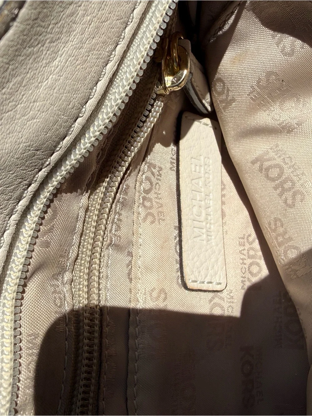 Michael Kors Pebbled Leather Crossbody in Light Taupe with Gold Hardware